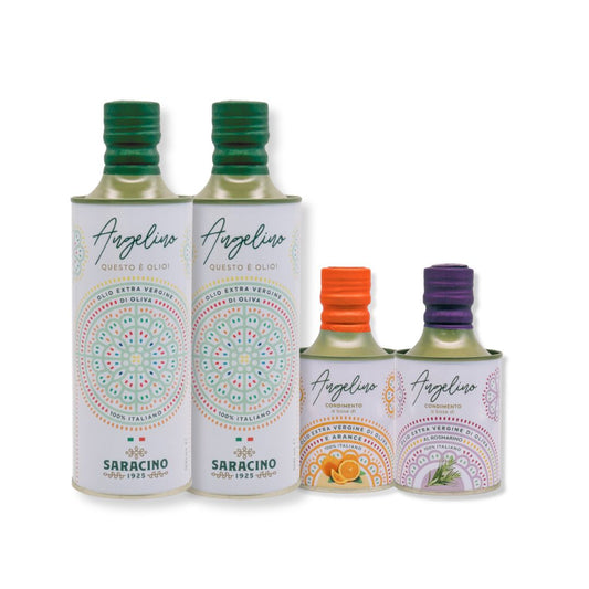 Box assaggio da 4 bottiglie di olio extravergine e aromatizzato - 1,5 Litri - Saracino1925
