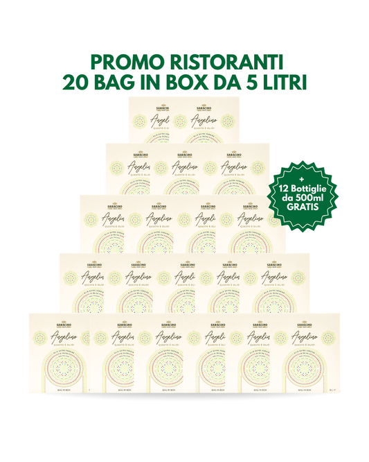 20 BAG IN BOX DA 5 LITRI: 100 LITRI DI OLIO NUOVO  EXTRAVERGINE ITALIANO SARACINO 1925